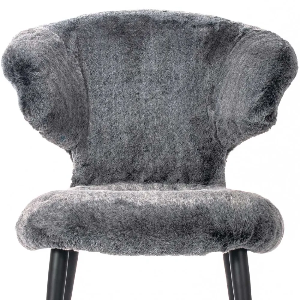Wohnen Hochwertiger Design Stuhl aus Kunstfell in Grau - Zarodrana