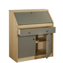 Wohnen Hochwertiger Schreibschrank in Beigegrau & Eiche - Liaria