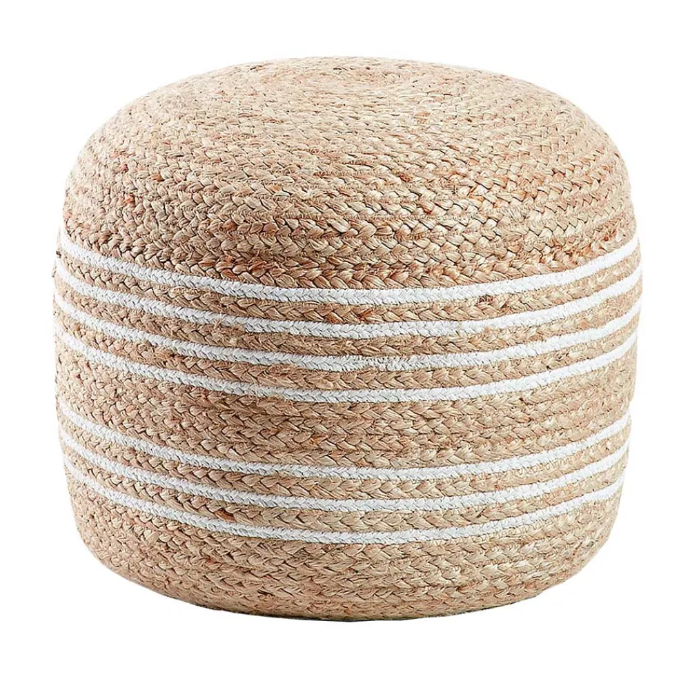 Wohnen Rattanmöbel*Hocker aus Jute Geflecht in Natur & Weiß - Bondio