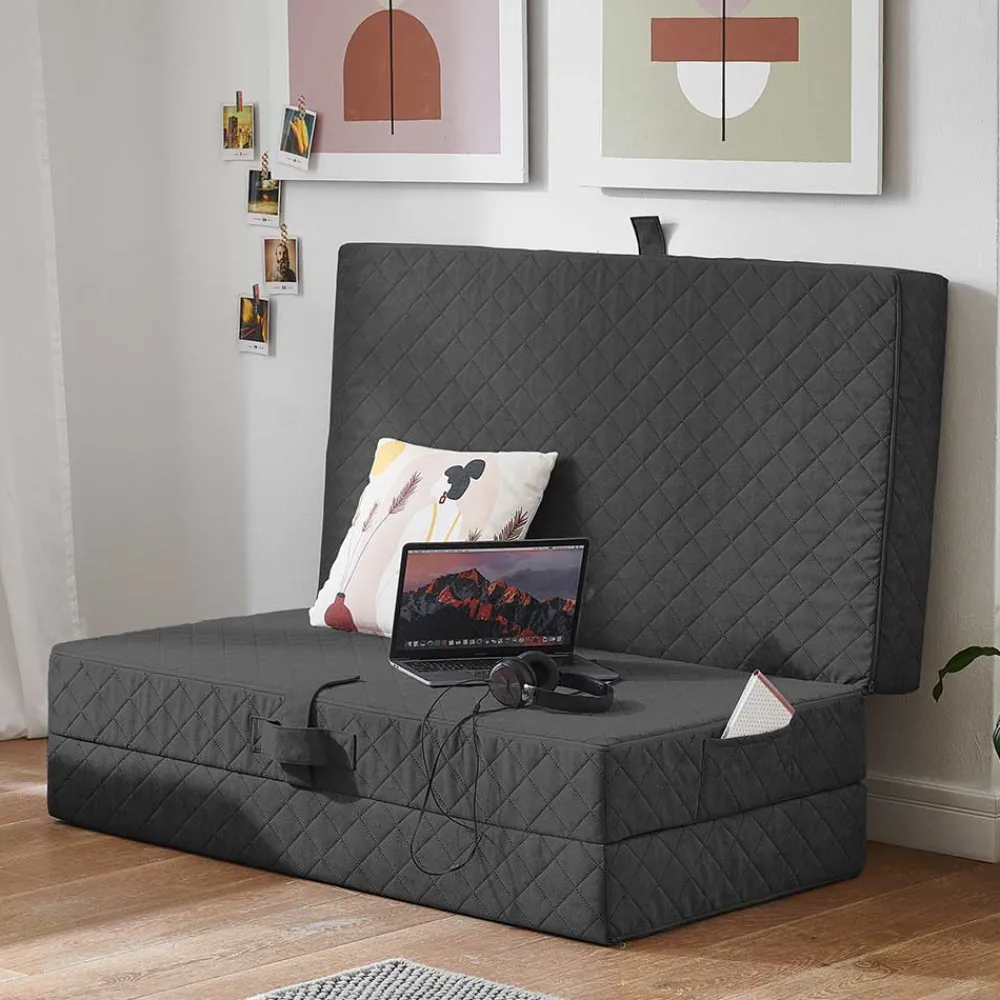 Wohnen Hocker Faltmatratze in Anthrazit Webstoff - Indyron