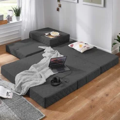 Wohnen Hocker Faltmatratze in Anthrazit Webstoff - Indyron