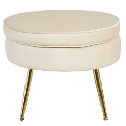 Wohnen Sessel & Hocker|Retro Möbel*Hocker in Beige Samtbezug - Mamba