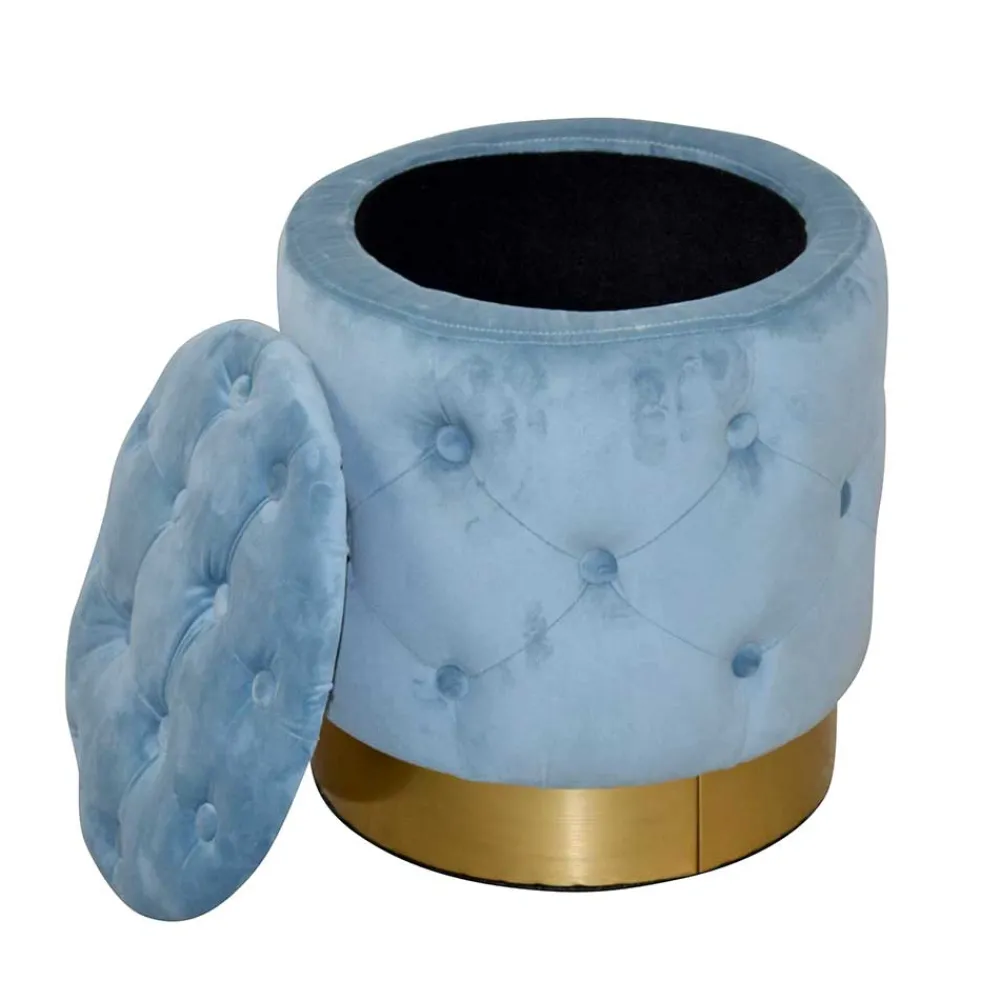 Wohnen Hocker in Hellblau Samt & Gold - Santjana
