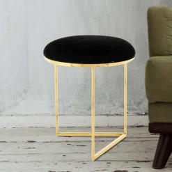 Wohnen Barhocker|Hocker*Hocker in Schwarz Samt & Gold Edelstahl - Hulius