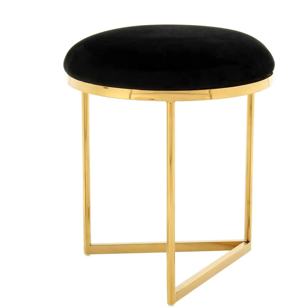 Wohnen Barhocker|Hocker*Hocker in Schwarz Samt & Gold Edelstahl - Hulius