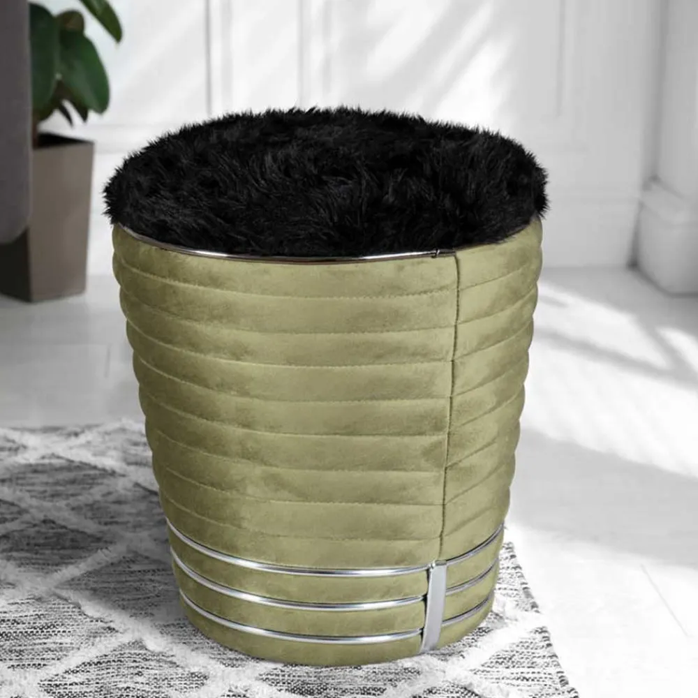 Wohnen Hocker in Schwarz und Oliv Grün und Silber - Egeta