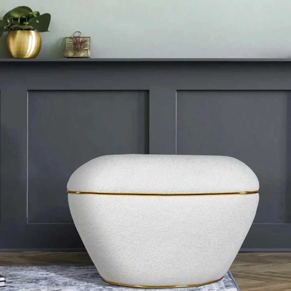 Wohnen Hocker in Weiß Webplüsch mit Gold - Tandrea