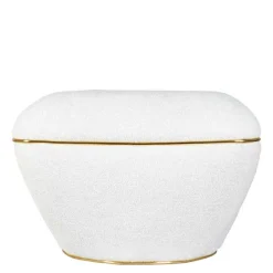 Wohnen Hocker in Weiß Webplüsch mit Gold - Tandrea