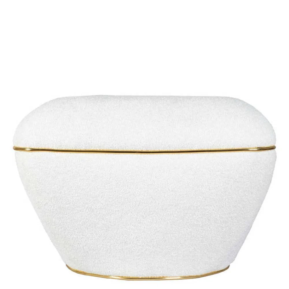 Wohnen Hocker in Weiß Webplüsch mit Gold - Tandrea