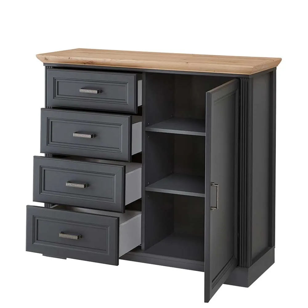 Wohnen Graue Möbel|Landhausmöbel*Hohe Kombi-Kommode in Dunkelgrau - Joe