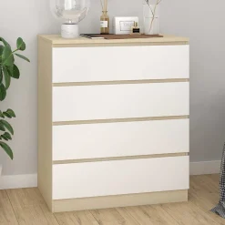Wohnen Skandinavische Möbel|Sideboards & Kommoden*Hohe Kommode in Weiß Hochglanz & Natur - Finnca