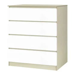 Wohnen Skandinavische Möbel|Sideboards & Kommoden*Hohe Kommode in Weiß Hochglanz & Natur - Finnca