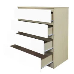 Wohnen Skandinavische Möbel|Sideboards & Kommoden*Hohe Kommode in Weiß Hochglanz & Natur - Finnca