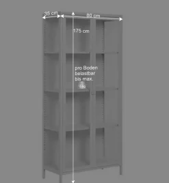 Wohnen Vitrinen|Wohnzimmer-Vitrinen*Hohe Vitrine aus Stahl in Weiß - Sancrez