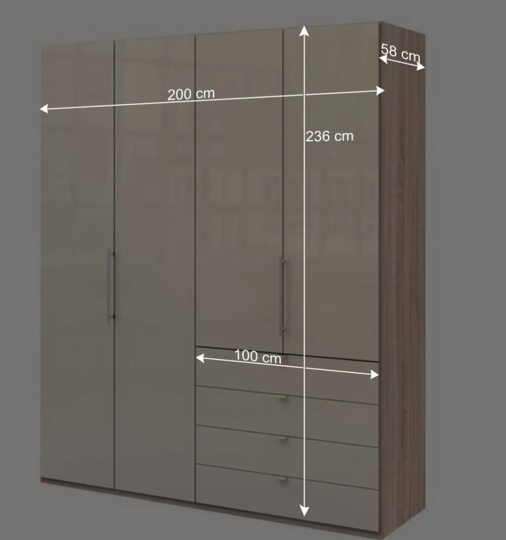Wohnen Hoher Schlafzimmerschrank 2-türig & 4 Schubladen - Rativian