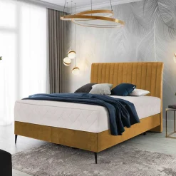 Wohnen Hohes Boxspringbett in Senfgelb Velours - Ejulia