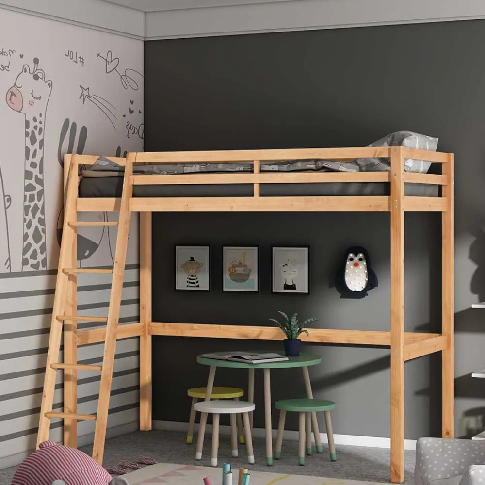 Kinder Wohnen Hohes Hochbett aus Kiefer Massivholz - Usavina