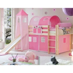 Kinder Wohnen Hohes Spielbett in Natur & Rosa & Pink - Liza