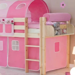 Kinder Wohnen Hohes Spielbett in Natur & Rosa & Pink - Liza