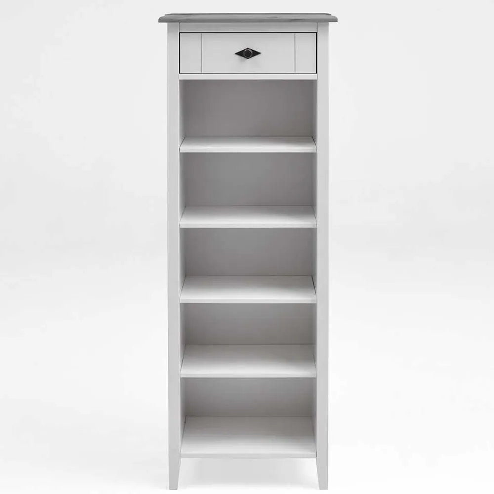 Wohnen Massivholzmöbel|Skandinavische Möbel*Holz Badregal mit Schublade in Weiß & Grau - Mirandesca