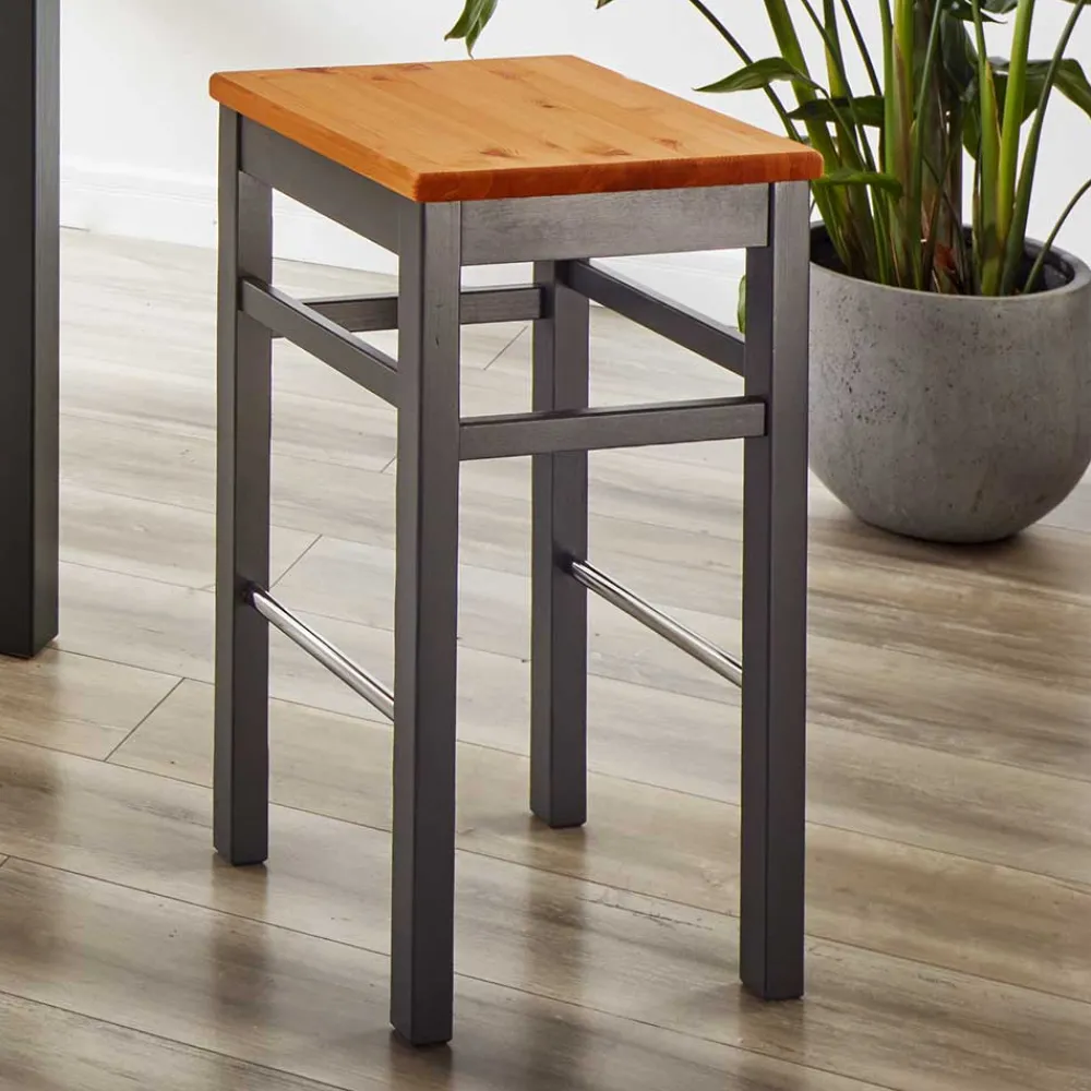 Wohnen Holz Barhocker in Grau und Kiefer Lauge - Ziamora