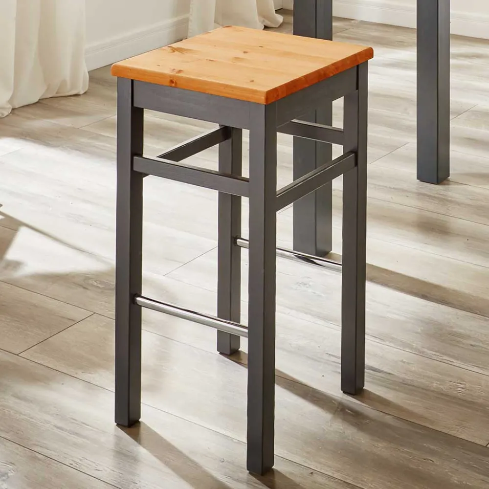 Wohnen Holz Barhocker in Grau und Kiefer Lauge - Ziamora