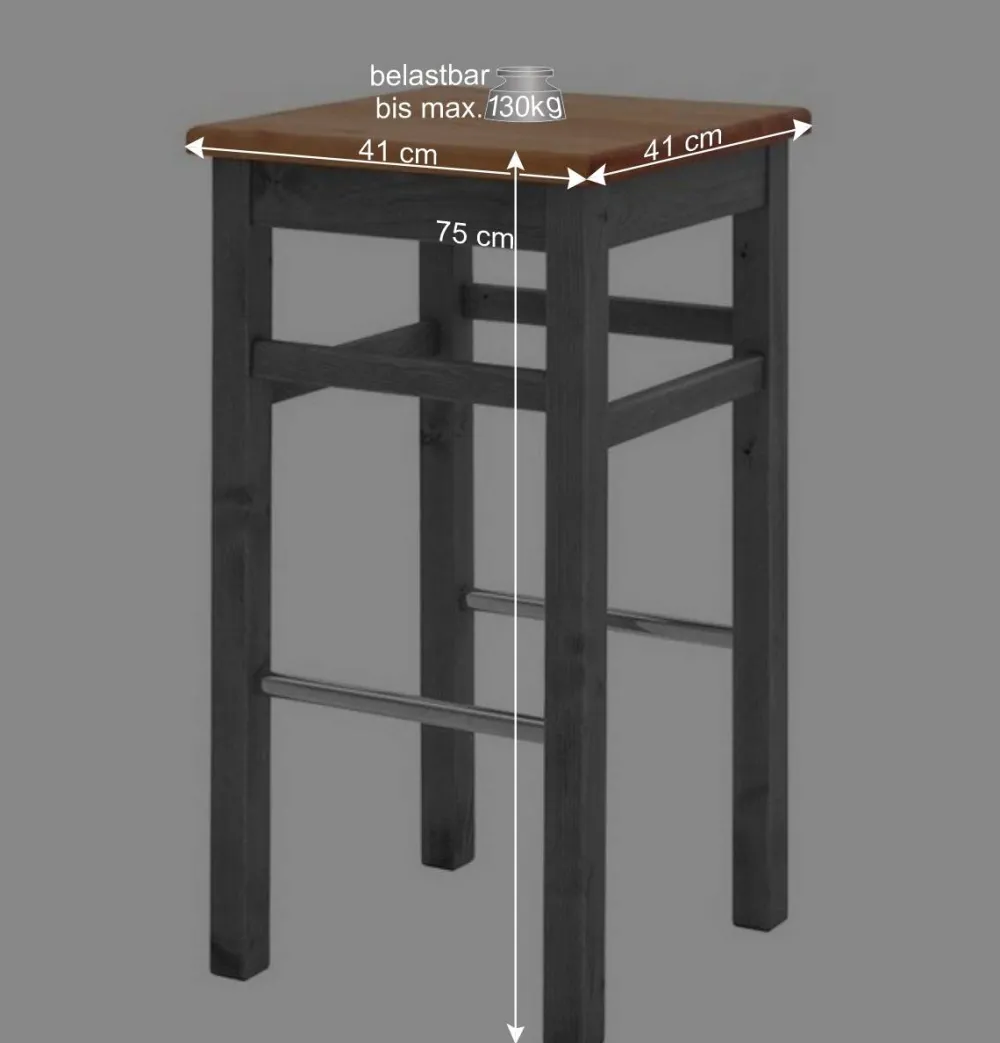 Wohnen Holz Barhocker in Grau und Kiefer Lauge - Ziamora