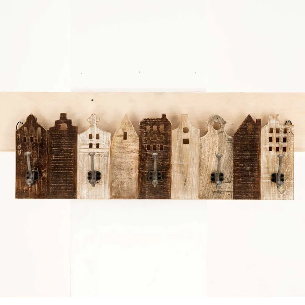 Wohnen Vintage Möbel*Holz Garderobe als Häuserzeile - Mectilda