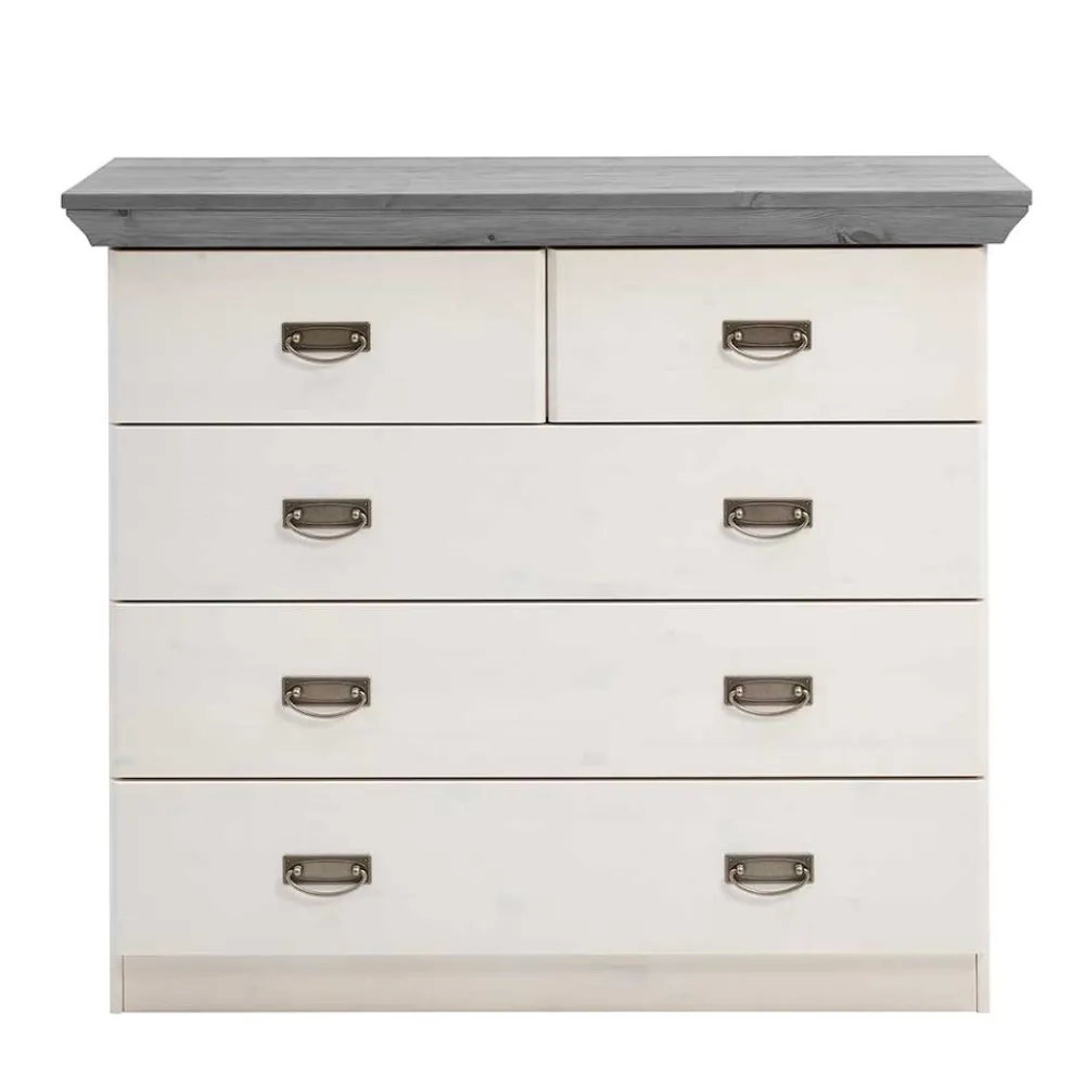 Wohnen Flurkommoden*Holz Landhaus Kommode in Weiß & Grau - Mirandesca