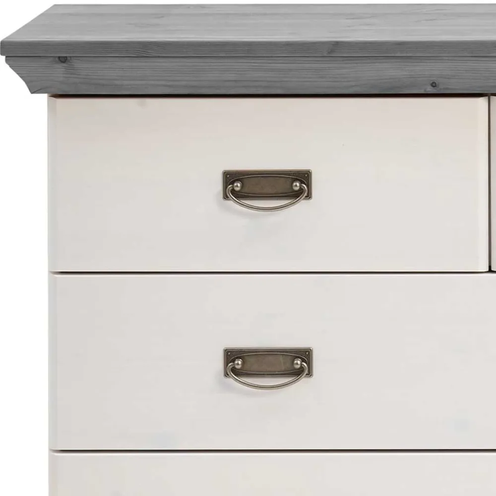Wohnen Flurkommoden*Holz Landhaus Kommode in Weiß & Grau - Mirandesca