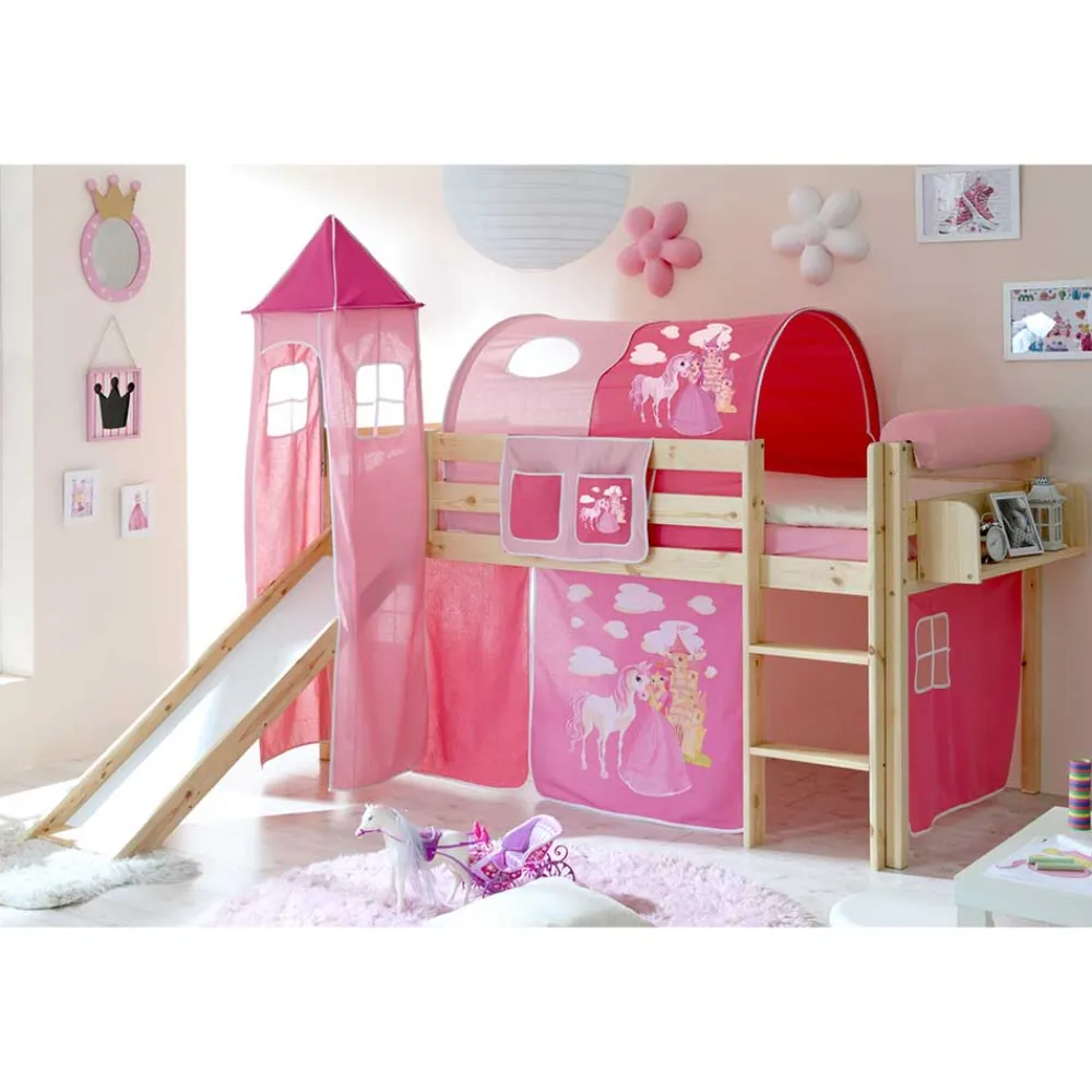 Wohnen Kindermöbel|Kinderbetten*Holz Prinzessinbett mit Rutsche & Turm - Pulaudio