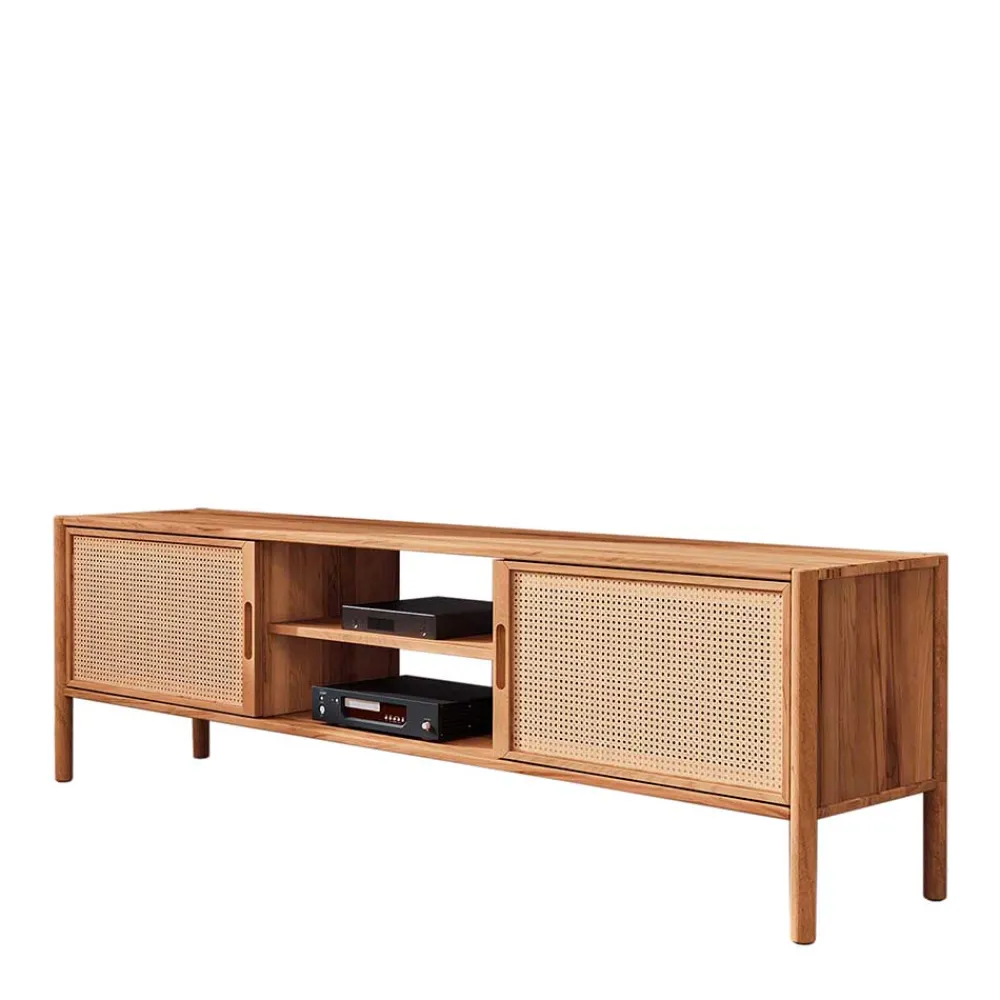 Wohnen Holz TV Board mit Wiener Geflecht Türen - Indrya