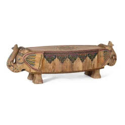 Wohnen Holzbank mit Elefantenköpfen aus Mangoholz - Lottessa