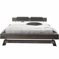 Wohnen Holzbett Akazie Luvenico mit Kopfteil in Balken-Optik