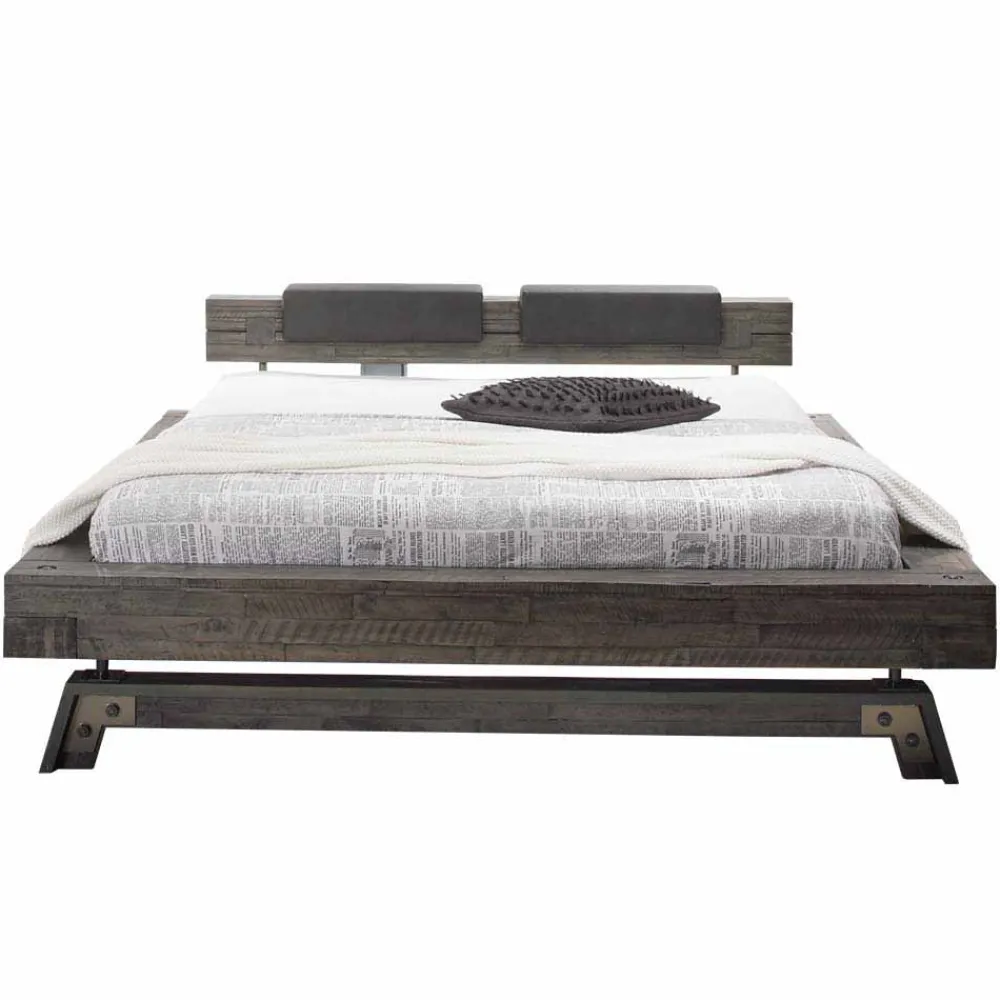 Wohnen Holzbett Akazie Luvenico mit Kopfteil in Balken-Optik