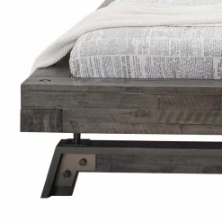 Wohnen Holzbett Akazie Luvenico mit Kopfteil in Balken-Optik