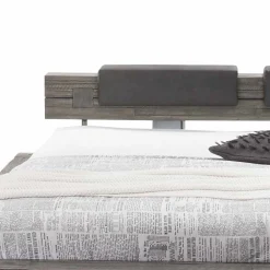 Wohnen Holzbett Akazie Luvenico mit Kopfteil in Balken-Optik