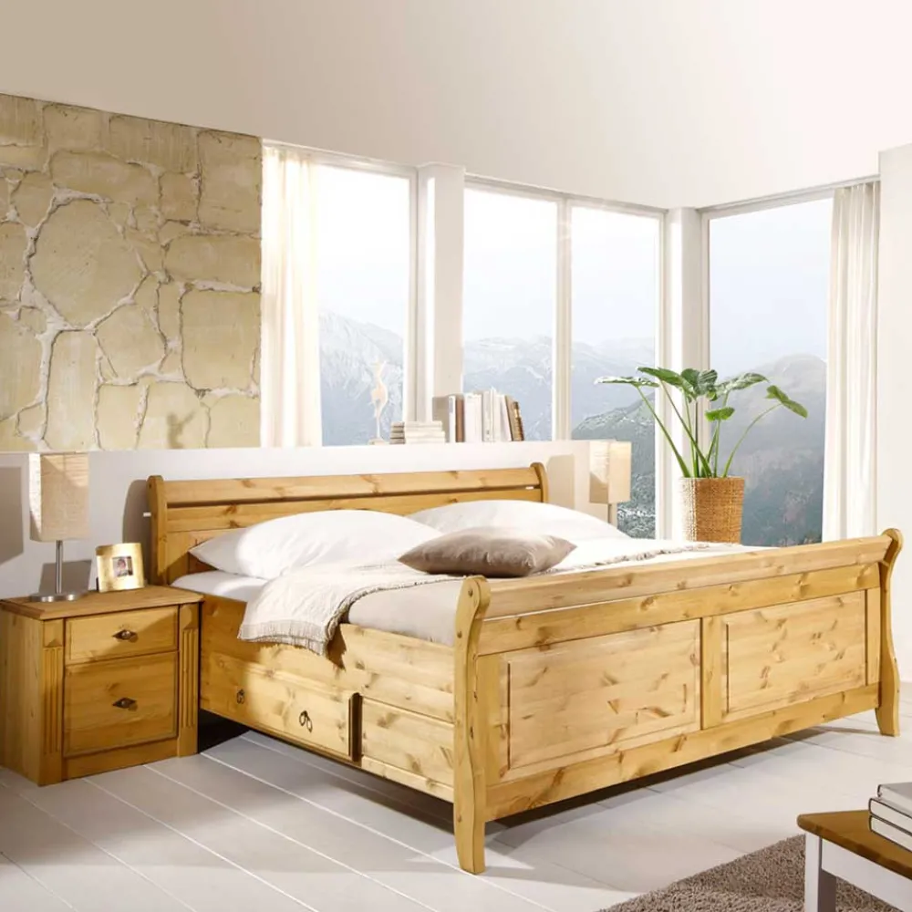 Wohnen Holzbett Corabia mit Nachtkommoden (dreiteilig)
