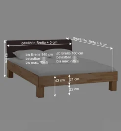 Wohnen Naturholzmöbel|Braune Möbel*Holzbett massiv Wins mit Polster-Kopfteil Kunstleder Dunkelbraun