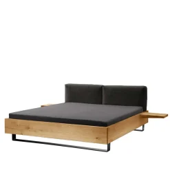 Wohnen Holzbett mit Chenille Kopfteil & Nachttische - Nadescha (dreiteilig)