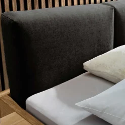 Wohnen Holzbett mit Chenille Kopfteil & Nachttische - Nadescha (dreiteilig)