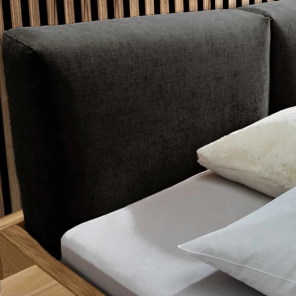 Wohnen Holzbett mit Chenille Kopfteil & Nachttische - Nadescha (dreiteilig)