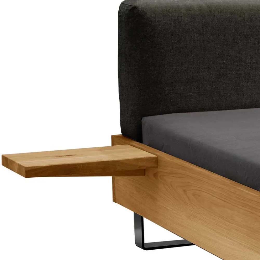 Wohnen Holzbett mit Chenille Kopfteil & Nachttische - Nadescha (dreiteilig)