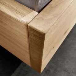 Wohnen Holzbett mit Chenille Kopfteil & Nachttische - Nadescha (dreiteilig)