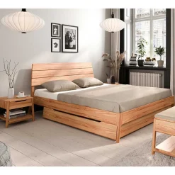 Wohnen Jugendbetten*Holzbett mit Kopfteil aus Kernbuche geölt - Daan