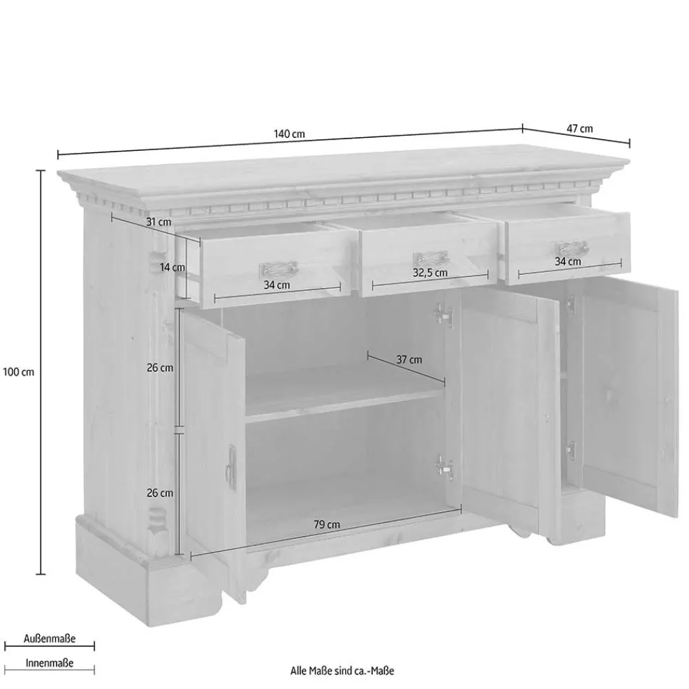 Wohnen Holzkommode in Cremefarben gewachst - Rospus