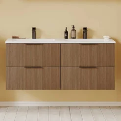 Wohnen Waschtisch|Waschbeckenunterschränke*Holzoptik Doppel-Waschtisch in Eiche Dunkel - Ucaida