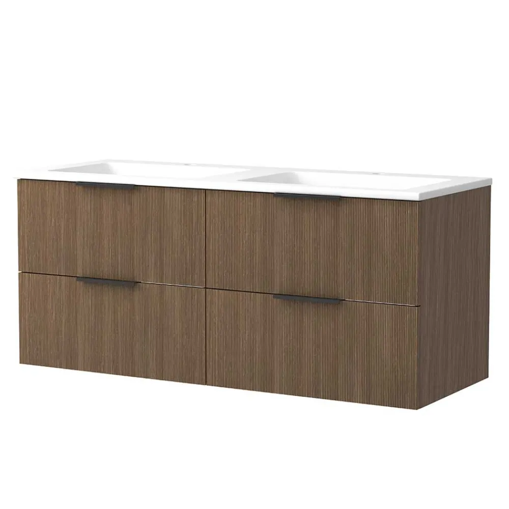 Wohnen Waschtisch|Waschbeckenunterschränke*Holzoptik Doppel-Waschtisch in Eiche Dunkel - Ucaida