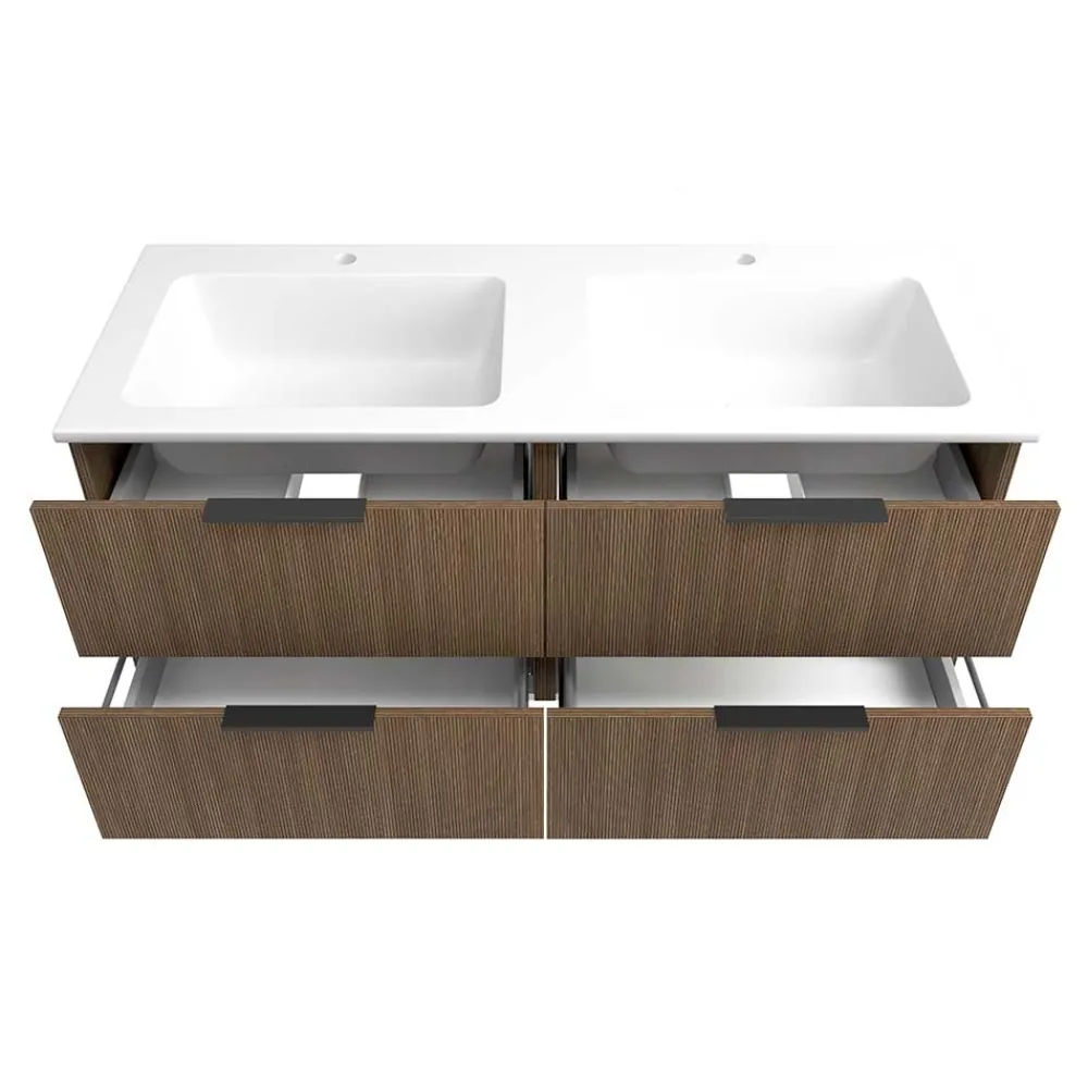 Wohnen Waschtisch|Waschbeckenunterschränke*Holzoptik Doppel-Waschtisch in Eiche Dunkel - Ucaida