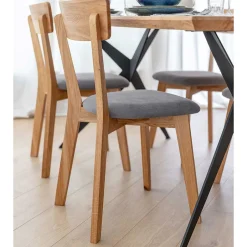 Wohnen Holzstuhl mit Polstersitz aus Wildeiche Massivholz - Tembreno